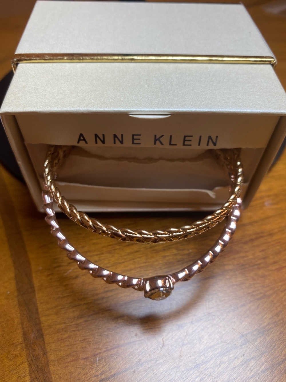 SOLD - Anne Klein Rose Gold Twisted and Faceted Bangle Bracelet Set